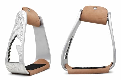 CHALLENGER Horse Saddle Stirrups Western Lightweight Aluminum Angled Engraved Standing Horse Cut-Out Stirrups 51216