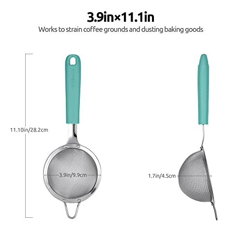18/8 Stainless Steel Mesh Strainer: U-Taste 3.9 Inch Kitchen Fine Mesh Sieve Food Colander with Riveted Sturdy Silicone Handle and 30 Mesh Hole for Straining Flour, Quinoa, Tea, Juice (Aqua Sky) - color: (1) Aqua Sky, size: Small (3.9 x 11.1 in)