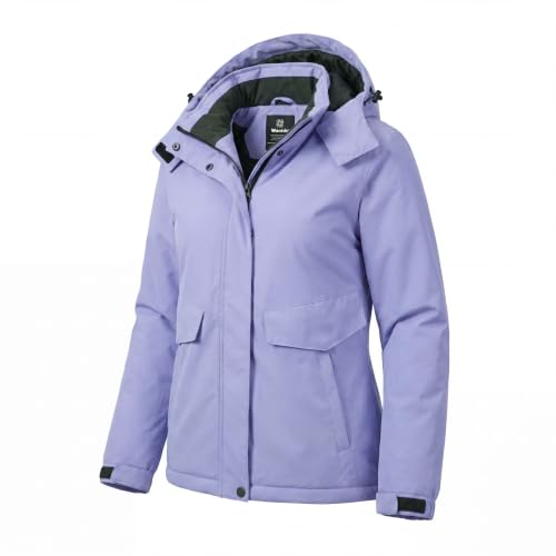 wantdo Women's Waterproof Ski Jacket Warm Fleece Lined Snow Winter Coat | 10000mm Waterproof Snowboard Jacket for Skiing, Hiking, Commute, Removable Hood, 6 Pocket, Windproof Warm -10°F to 50°F - color: Light Purple, size: X-Large