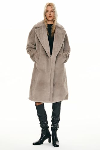 Orolay Women's Fuzzy Fleece Winter Jacket Faux Fur Lapel Coat Mid-Length Sherpa Teddy Coat - color: Grey, size: X-Large
