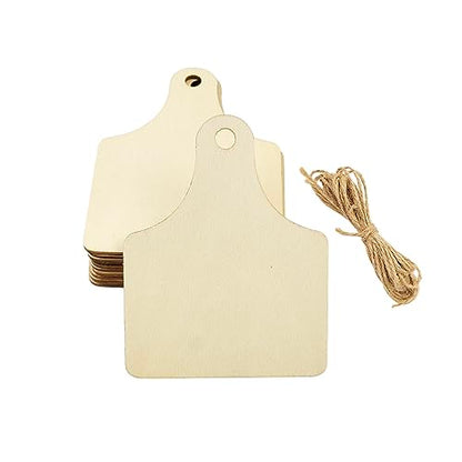 32 Natural Wooden Cow Ear Tags - Unfinished Hanging Tags with Ropes
