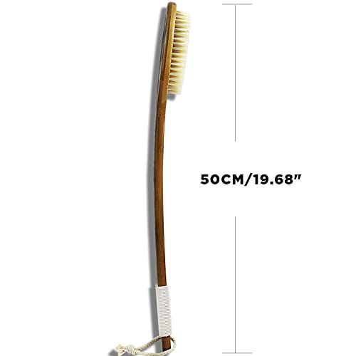 ICANdOIT-19.68Inch Natural Boar Bristles Anti-Slip Extra Long Handle Bath Brush,Bent Handle Shower Scrubber for Exfoliating,Shower Back Brush,Exfoliation Set with Pumice Stone (1 Pack) - size: 19.68"Boar Bristles Back Brush+ Pumice-2Pack