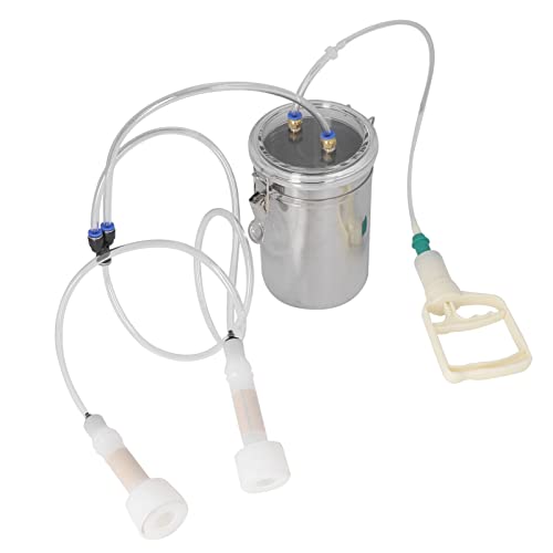 Sorandy 2L Goat Milking Machine, Large Capacity Manual Milking Machine Effort Saving Goat Milker Adjustable Pulsating Pump Stainless Steel Bottle Portable Milking Kit for Sheep, Cow, Goat