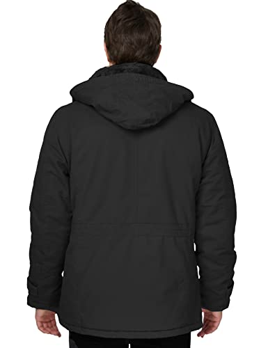 WenVen Men's Winter Thicken Fleece Cotton Military Parka Jacket Warm Coat - color: Black, size: Medium