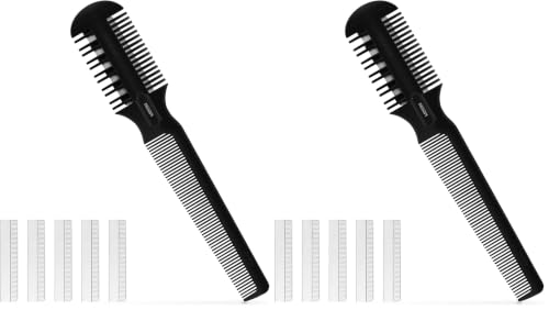 Hair Cutting Comb - Double Edge Razor for Thin and Thick Hair Trimming and Styling with 5 PCS Spare Blades (Pack of 2) - size: Medium (Pack of 2)
