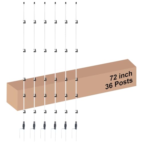 72inch/6ft Fiberglass Electric Fence Posts with Double Spikes for Animals, Garden Protection, etc. - 36 Posts Come with 180 Clips - size: 72" x 36 (180 Clips)
