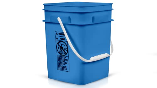 House Naturals 4 Gallon Square Food Grade Plastic Bucket with Lid, Made in USA (Pack of 2) BPA Free (Blue) - color: Blue