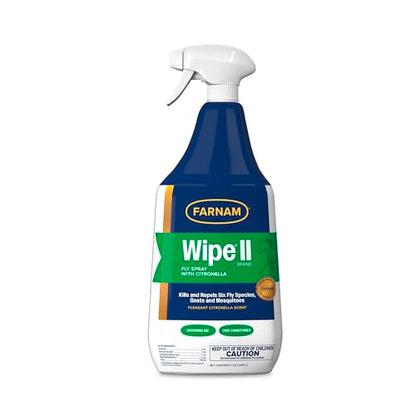 Farnam Wipe II Horse Fly Spray with Citronella, 32 oz Spray - size: 32 Fl Oz (Pack of 1)