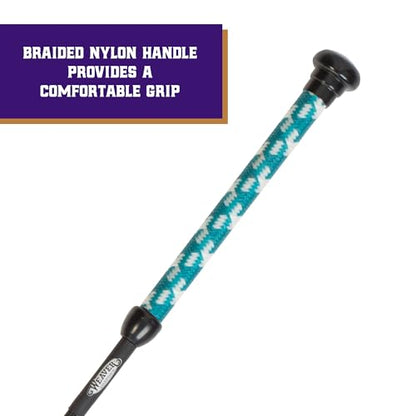Weaver Livestock Basic Pig Show Whip, Hog Livestock Whip with Braided Nylon Handle, Leather Popper, Lightweight Braided Shaft - color: 36" - Teal/White