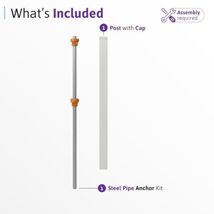 WamBam 5ft White Vinyl Finishing Post | No Dig, Steel Pipe Anchor, for Windsor Fence, BL19109 - color: 5ft Tall Finishing Post
