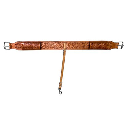 Hulara Western Carved Leather Rear Flank Back Saddle Girth Cinch Belt with Bucking Strap Comfytack |Premium Flank Cinch Belt Leather Horse Girth - color: Tan Flower