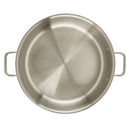 Winco 20 qt Stainless Steel Brazier Pan with Lid | Flat bottom, Wide base, Riveted handles, Induction safe, Great for Braising, Simmering, Batch Cooking and Restaurant Kitchens - size: 20 Quarts