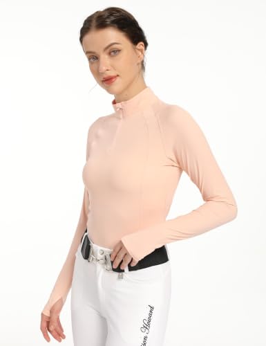 Harrison Howard Women's Long Sleeve Riding Top with Half Mesh Arms, UPF 50+ Quick-Dry Summer Shirt with Stylish Neckline - color: Orange Pink, size: Small