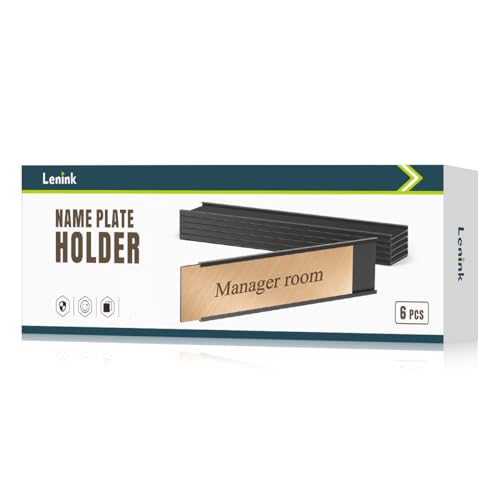 Lenink 6 Pack Name Plate Holder, Office Door Name Plate Holder Adhesive Wall Mount for Meeting Room, Business Department, Warning Area 8” X 2” (Black) - color: Black