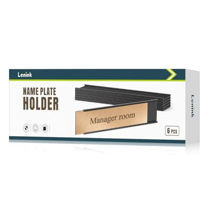 Lenink 6 Pack Name Plate Holder, Office Door Name Plate Holder Adhesive Wall Mount for Meeting Room, Business Department, Warning Area 8” X 2” (Black) - color: Black