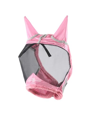 Harrison Howard Horse Fly Mask UV Protective Fine Mesh with Extra Wool Soft Touch on Skin Fly and UV Protection Light Pink-Black S - color: Light Pink-Black, size: S
