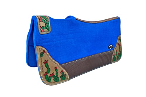 Horse 32" x 30" Western Contoured Wool Felt Therapeutic Saddle Pad 39218 - color: Blue Cactus