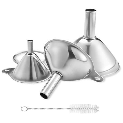 Metal Stainless Steel Funnel, Large Medium Small Funnel Set of 3, Food Grade Mini Kitchen Funnels for Transferring Essential Oils, Liquid, Fluid, Small Funnels for Filling Bottles Flask Cooking - size: 3 Pack Mini (2.36" + 1.77" + 1.37")