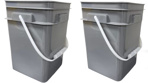 House Naturals 4 Gallon Square Food Grade Plastic Bucket with Lid, Made in USA (Pack of 2) BPA Free (Grey) - color: Gray