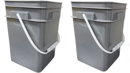 House Naturals 4 Gallon Square Food Grade Plastic Bucket with Lid, Made in USA (Pack of 2) BPA Free (Grey) - color: Gray