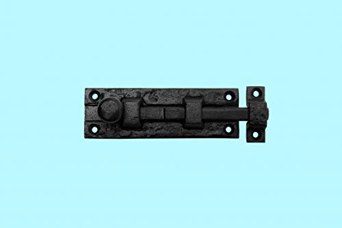 Renovators Supply Manufacturing Slide Bolt Latch 4 in. Black Wrought Iron Slide Bolt with Catch and Mounting Hardware Pack of 2