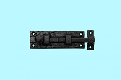 Renovators Supply Manufacturing Slide Bolt Latch 4 in. Black Wrought Iron Slide Bolt with Catch and Mounting Hardware Pack of 2