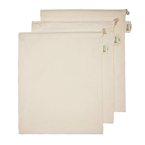 Simple Ecology Reusable Grocery Produce Shopping and Storage Bags, Organic Cotton Muslin, Large 3 pack - size: Large (12"x15") - 3 Pack