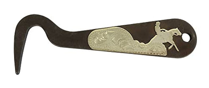 AJ Tack Antique Brown Steel Hoof Pick, Silver Engraving Flames Design - color: Flames Design
