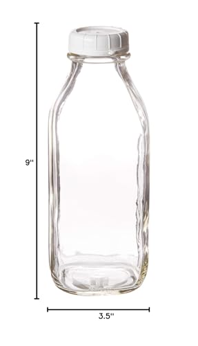 The Dairy Shoppe Heavy Glass Milk Bottle - Jug with Lid and a Silicone Pour Spout - Clear Milk Container for Fridge - Reusable Glass Milk Jug Dispenser - Made in USA (33.8 oz, 1 Pack) - size: 33.8 Ounces