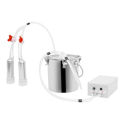 Pulsation Cow Milking Machine with Stainless Bucket - Electric Goat/Cattle Milker, 45kPa Vacuum & Auto Shutoff, Portable Dairy Equipment for Small Farms Silver (5 L) - size: 5 L