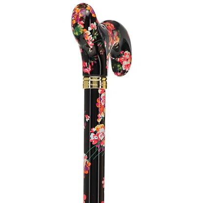 Royal RC Canes Walking Sticks for Men and Women - Stylish Designer Fashionable Adjustable Derby Canes - Lightweight Aluminum Cool Walking Sticks with HD Patterns - color: Black Midnight Floral