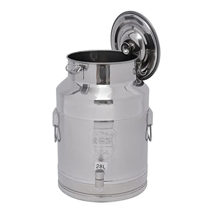 Milk Can Thickened 304 Stainless Steel Wine Pail Bucket Heavy Duty Liquid Storage Barrel Transport Cans Tote Jug with Sealed Lid & Faucet 28L/7.4Gallon - size: 28L/7.4Gal