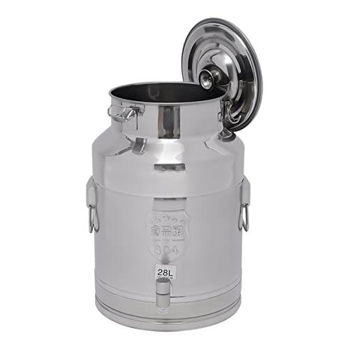28L/7.4Gallon Stainless Steel Milk Can with Spigot, Heavy Duty Milk Jug Wine Pail Bucket Bottle Liquid Container Storage for Grain Wine Liquid,Stainless Steel Sealed Tank