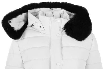 BodiLove Women's Fur Hooded Thickened Jacket with Fleece Lining - color: White Hip-length, size: Small