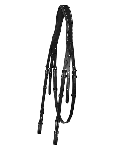 Exion English Hunter Bridle with Designer Stitched Browband & Hunter Noseband – Anatomical Mono Crownpiece, Padded Noseband, Rubber Reins – Horse, Cob, Pony, Oversize – Black, Havana, Oak Brown - color: Black, size: Pony/Small Size