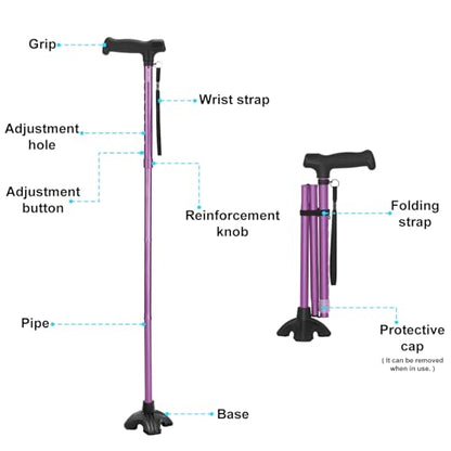 Lightweight Walking Stick,‌1.36 lb,15.75" Folded,Under 5'9",Purple - color: Basic Purple Cane(30.31-37.40in)