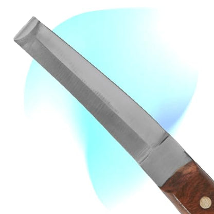 Hoof Knife Double Edged Curved Blade – Stainless Steel Curved Blade Farrier Tool with Wooden Handle, Multipurpose Hoof Trimming Knife for Livestock, 3-Inch Blade, 8.5-Inch Overall (Left Hand) - style: Double Edge - LH