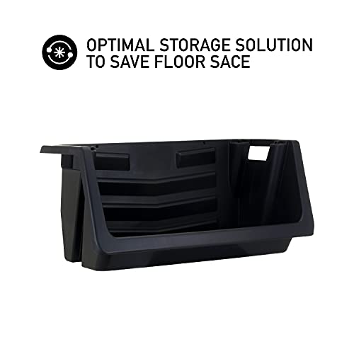 Mighty Tuff Heavy Duty Nesting Stack Bins, Pack of 3, Extra-Large Handles, Wide Front Opening, Interlocking, Stack Vertically, Holds Up to 100 Pounds, Black - size: Heavy Duty