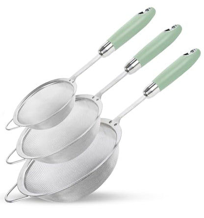 18/10 Stainless Steel Fine Mesh Strainer Set, 3 Sizes, 40 Mesh - color: Light Green