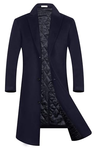 APTRO Men's Full Length Trench Coat Long Wool Overcoat Winter Windbreaker - color: Solid Navy, size: X-Small