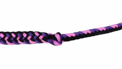 CHALLENGER Horse Western Nylon Braided 8 Ft. Knotted Roping Barrel Reins Purple Teal Orange 60737 - color: Purple / Pink / Black