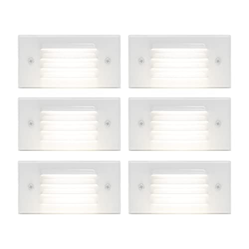 GKOLED Low Voltage Outdoor Step Lights 12V 3W Stair Lighting with Horizontal Louvered Faceplate, Surface Mount Suitable for Steps Decks Pathway Yard Fences, 2700K, Waterproof, UL Listed, 6 Pack - color: White-Normal Size, size: 6 Pack-2700k