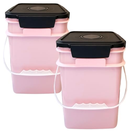 House Naturals 4 Gallon Square Food Grade Plastic Bucket with Lid, Made in USA (Pack of 2) (Pink) - color: Pink