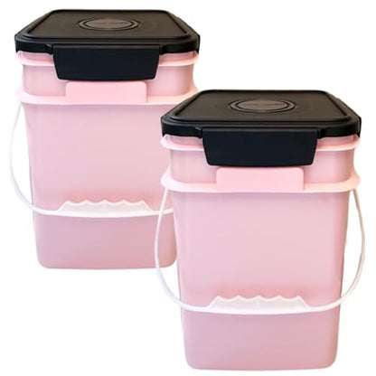 House Naturals 4 Gallon Square Food Grade Plastic Bucket with Lid, Made in USA (Pack of 2) (Pink) - color: Pink