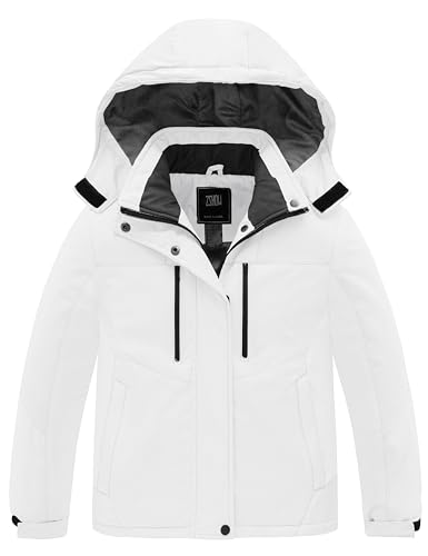 ZSHOW Girls' Ski Jacket Waterproof Fleece Raincoat Windproof Winter Coat - color: White, size: 6-7