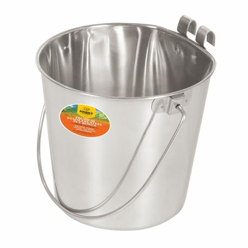Advance Pet Products 13 Quart Stainless Steel Bucket with Dual Hook | Perfectly Fits on Kennels, Cages and Critter Crates | Heavy Duty Bucket for Pets Cleaning & Food Prep - Flat Sided Pail - size: 13 Quart - Hooked