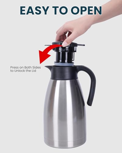 GiNT 74Oz Thermal Coffee Carafe, Insulated Stainless Steel Coffee Carafes for Keeping Hot/Double Walled Vacuum Thermal Carafe (Silver, 2.2L) - color: Silver, size: 74.4 Ounces
