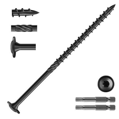 #14 x 5 Inch Lag Screws (114Pcs) 4lb. Structural Wood Screw, Black, Carbon Steel, Washer Head, Rust Resistant epoxy Coated, T30 Star Bit - color: Black, size: #14 x 5"