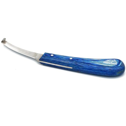 Equine Care Right-Handed Narrow Farrier Hoof Knife, Horses, Ponies, Minis | Narrow hoof knife for detail trimming; J2 stainless steel blade; smooth blue layered handle; right- or left-handed - style: Right-Handed
