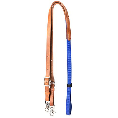 HILASON 8 Ft Horse Western Leather Rubber Grip Barrel Split Reins - color: Tan With Blue